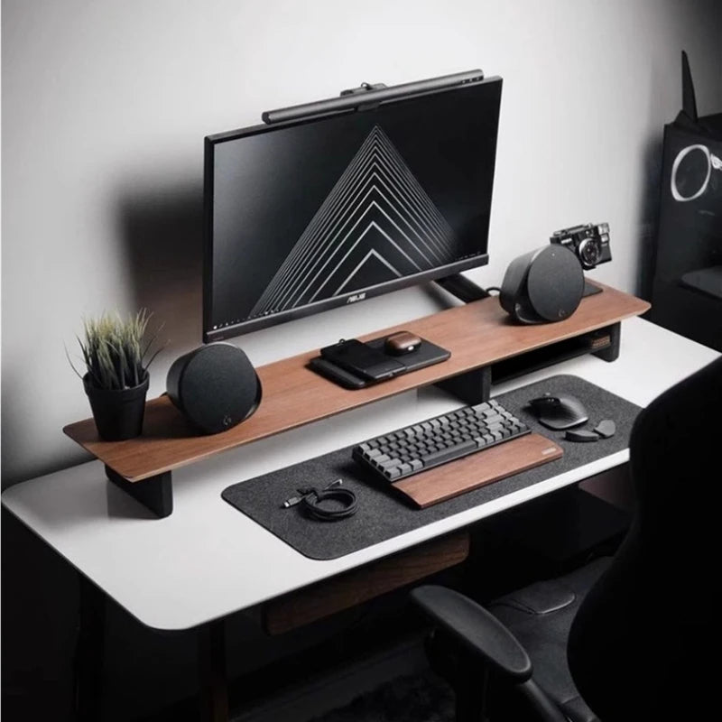 Dezko Kubb Side-Shelf Walnut Monitor Stand — Dezko Modern Desks & Workspace Accessories — view 2