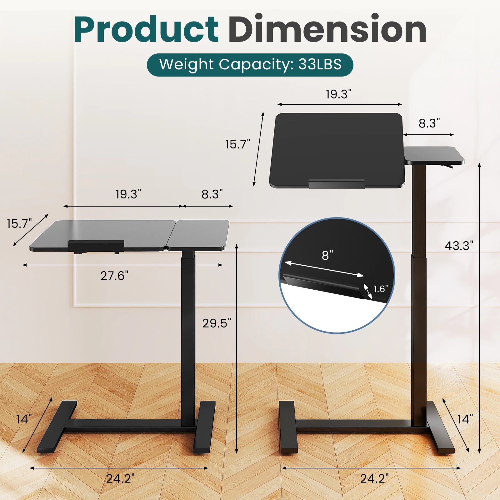 Dezko Klaff Flip-Top C-Frame Side Desk — Dezko Modern Desks & Workspace Accessories — view 4