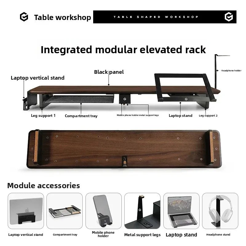 Dezko Tarn 80cm Walnut Riser with Under-Shelf — Dezko Modern Desks & Workspace Accessories — view 3